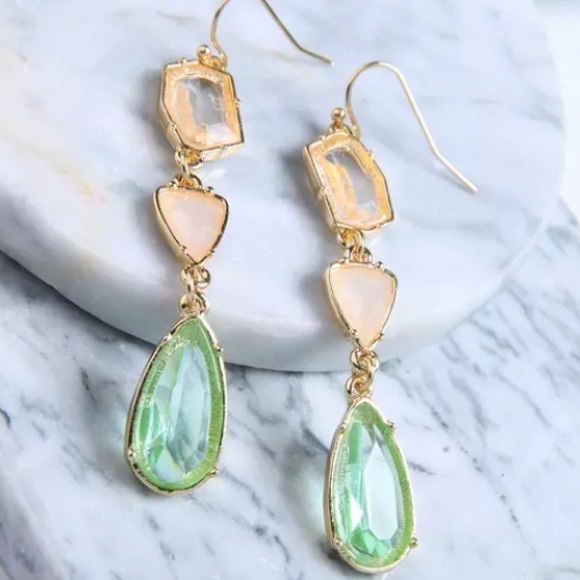 New! Green Glass Drop Earrings - Picture 9 of 13